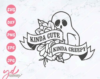 Kinda Cute Kinda Creepy Svg | Floral Ghost Svg | Halloween Svg | Ghost Svg | Spooky Season Svg | Cute Ghost Svg | Halloween Clipart Vector