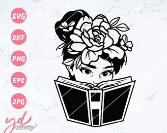 Book Lover Svg | Books Svg | Floral Svg | Floral Books Svg | Flowers Growing Out of Books Svg | Reading Svg | Read Pretty Book | Png Dxf Eps