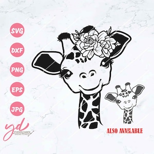 Cute Floral Giraffe Svg Png | Cute Giraffe Face Svg | Baby Giraffe Svg | Giraffe Face Svg | Zoo Animal Svg | Cute Animal Face Svg | Png Dxf