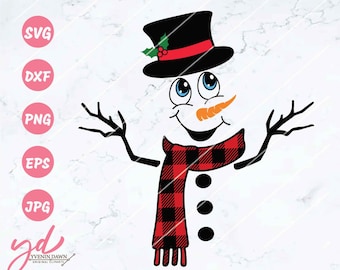 Pupazzo di neve SVG / Pupazzo di neve carino SVG / Natale SVG / Pupazzo di neve con sciarpa / Maglietta di Natale / Pupazzo di neve carino con faccia SVG / Festività / Inverno / PNG