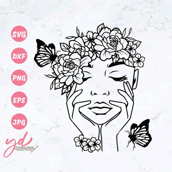 Floral Woman Svg | Flowers Svg | Woman With Flower Svg | Floral Svg | Floral Woman Svg | Floral Woman Face | Woman Face With Flowers | Png