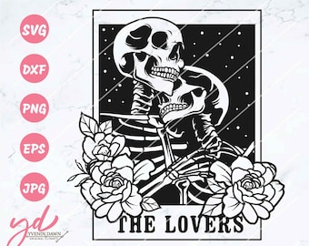 Skull Lovers Tarot Card Svg: Gothic Halloween (Digital Download)