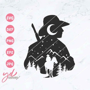 Cowboy Svg | Cowboy Scene Svg | Cowboy Silhouette Svg | Cowboy In Dessert Svg | Cowboy Clipart Vector Cutfile Png Eps Dxf Jpg
