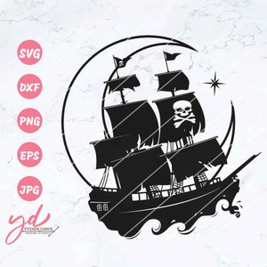 Pirate Ship Svg | Black Ship Svg | Pirate Clipart Svg | Black Pirate Svg | Pirate Shirt Svg | Pirate Png | Stencil Clipart Decal | Png Dxf