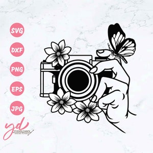 Camera Svg | Photographer Svg | Photography Svg | Photo Taking Svg | Selfie Svg | Floral Camera Svg | Hand Svg | Hand Holding Camera | Png