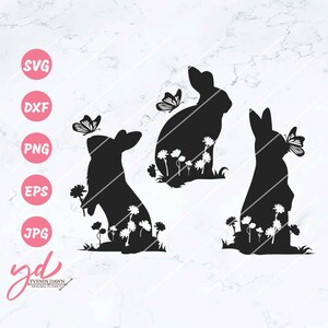 Floraler Hase Svg Png | Osterhase Silhouette Svg | Hase mit Blumen Svg | Hase Svg | Frühling Svg | Osterhase Svg | Hase Pne Eps