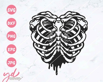 Dripping Heart Ribcage SVG: Skeleton Clipart Cut File (Digital Download)