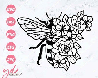Abeja Floral SVG: Clipart de flores, diseño de camisetas (archivos digitales)