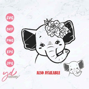 Cute Floral Elephant Svg Png | Cute Elephant Head Svg | Floral Elephant Svg | Cute Baby Elephant Svg | Elephant with Flowers Svg | Cute Png