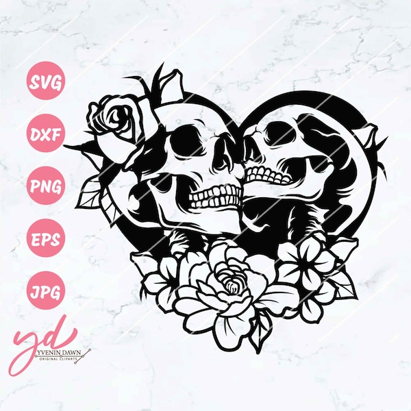 Skull Lovers SVG File | Skeleton Svg | Skull Lover Kiss Svg | Dead Skeleton Love SVG | Floral Skull Lovers SVG | Skull Png