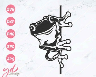 Guckender Frosch-Svg Png | Frosch SVG | Baum-Frosch-Svg | Niedliches Tier Spähen Aufdruck | Spähendes Tier SVG | Peeking Tier Cricut Cut-Dateien Eps Dxf Jpg