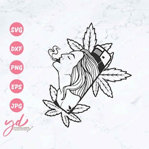 Lichtere Svg Png | Meisje vrouw roken wiet Svg | Wiet cannabis marihuana roken Svg | Dope meisje Svg | Aansteker meisje Cutfiles Clipart-vector