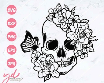 Teschio floreale SVG: Clipart corona di fiori (file digitali)