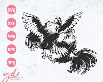 Fighting Roosters SVG PNG: Champion Breed Farm Animal (Digital Files)