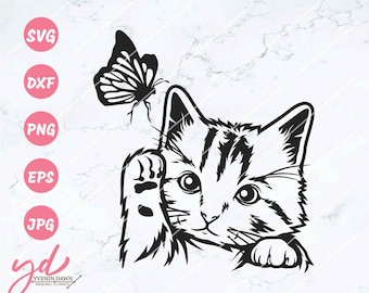 Cute Cat Svg Png | Cute Peeking Cat Svg | Cat Face Svg | Curious Cat Svg | Cat With Butterfly Svg | Peeking Face Svg | Cute Cat Cutfiles Png