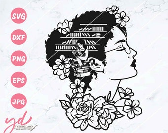 Floral Afro Book Lover SVG: Reading Woman Clipart (Digital Files)
