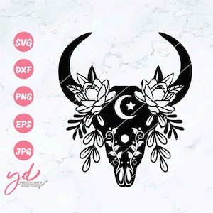 Floral Cow Skull SVG: Boho Longhorn Cut File (Digital Download)