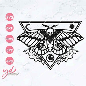 Mystical Moth Svg | Celestial Moth Svg | Skull Svg | Death Head Moth Geo Floral Svg | Mystical Crescent Witch Gothic Moon Phase Svg Png Eps