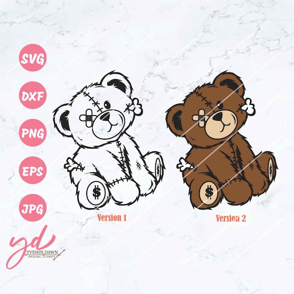 Teddy Bear Svg Png | Beaten Teddy Bear Svg | Teddy Bear with Stitches Svg | Teddy Bear Torn Svg | Hustle Bear Svg | Gangster Bear Svg Png