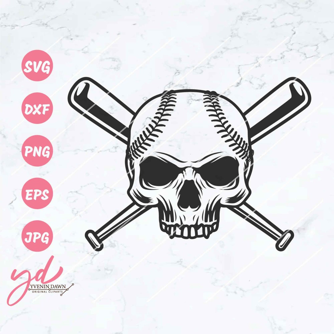 Baseball Skull With Crossed Bats Svg Png Baseball Svg Softball Svg