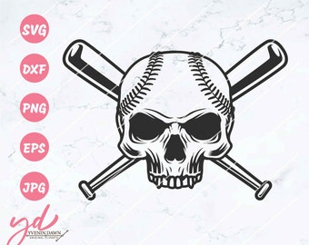 Baseball Skull with Crossed Bats Svg Png | Baseball Svg | Softball Svg | Sports  Bats Svg | Skull Svg | Softball Skull Svg | Baseball Png