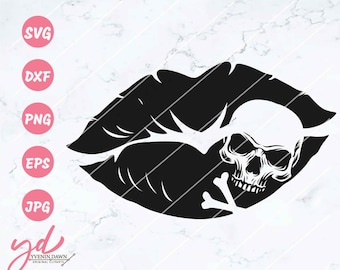 Kiss Print Lips With Skull Print Svg | Lips With Skull Svg | Lips Svg | Kiss Mark Svg | Skull Lips Svg | Digital Download Cricut Files | Png