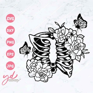 Floral Rib Cage SVG: Skeleton Flower Halloween Design (Digital Files)