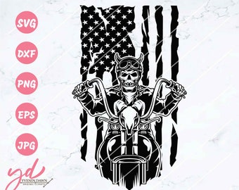 Amerikanischer Biker-Schädel SVG: Skeleton Rider Clipart (Digitale Dateien)