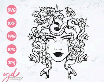 Medusa Svg | Floral Medusa Svg | Mythological Creature Svg | Snakes Svg | Snake Hair Svg | Medusa Png Dxf Eps Jpg