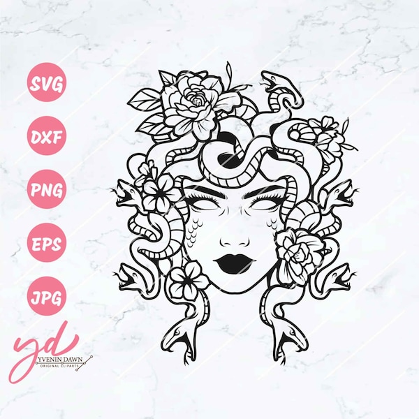 Medusa Svg | Floral Medusa Svg | Mythological Creature Svg | Snakes Svg | Snake Hair Svg | Medusa Png Dxf Eps Jpg