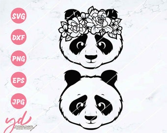Panda Svg | Cute Panda Face Svg | Floral Panda Svg | Panda With Flowers Svg | Floral Crown Svg | Cute Animal Face Svg | Panda Png Dxf Eps