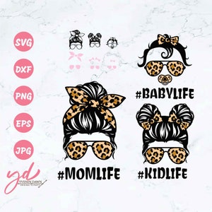 Momlife Svg | Mom Life Kid Life Svg | Babylife svg | #Momlife Svg | #Kidlife Svg | Mom and Daughter svg | Messy bun hair svg | Digital Files