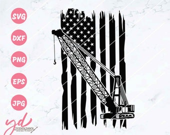 US Flagge Kran SVG: Baustelle Trucker Design (Digitale Dateien)