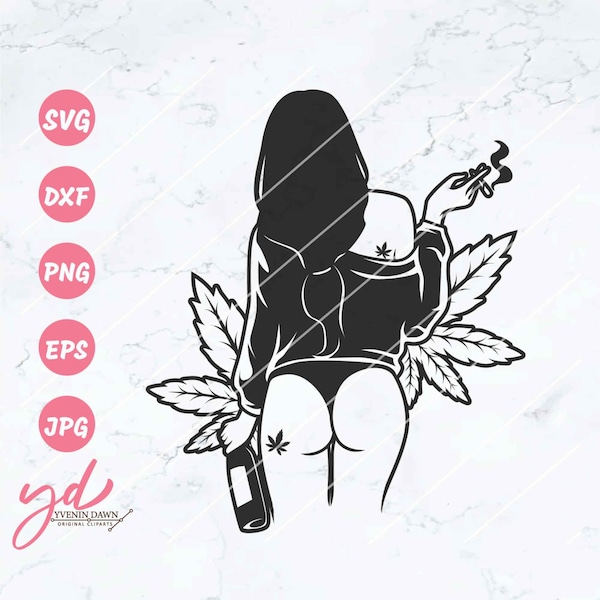 Sexy Woman Smoking Weed and Holding Wine Svg Png | Sexy Woman Svg | Smoking Weed Marijuana Cannabis Svg | Wine Svg | Sexy Butt Svg Png Eps