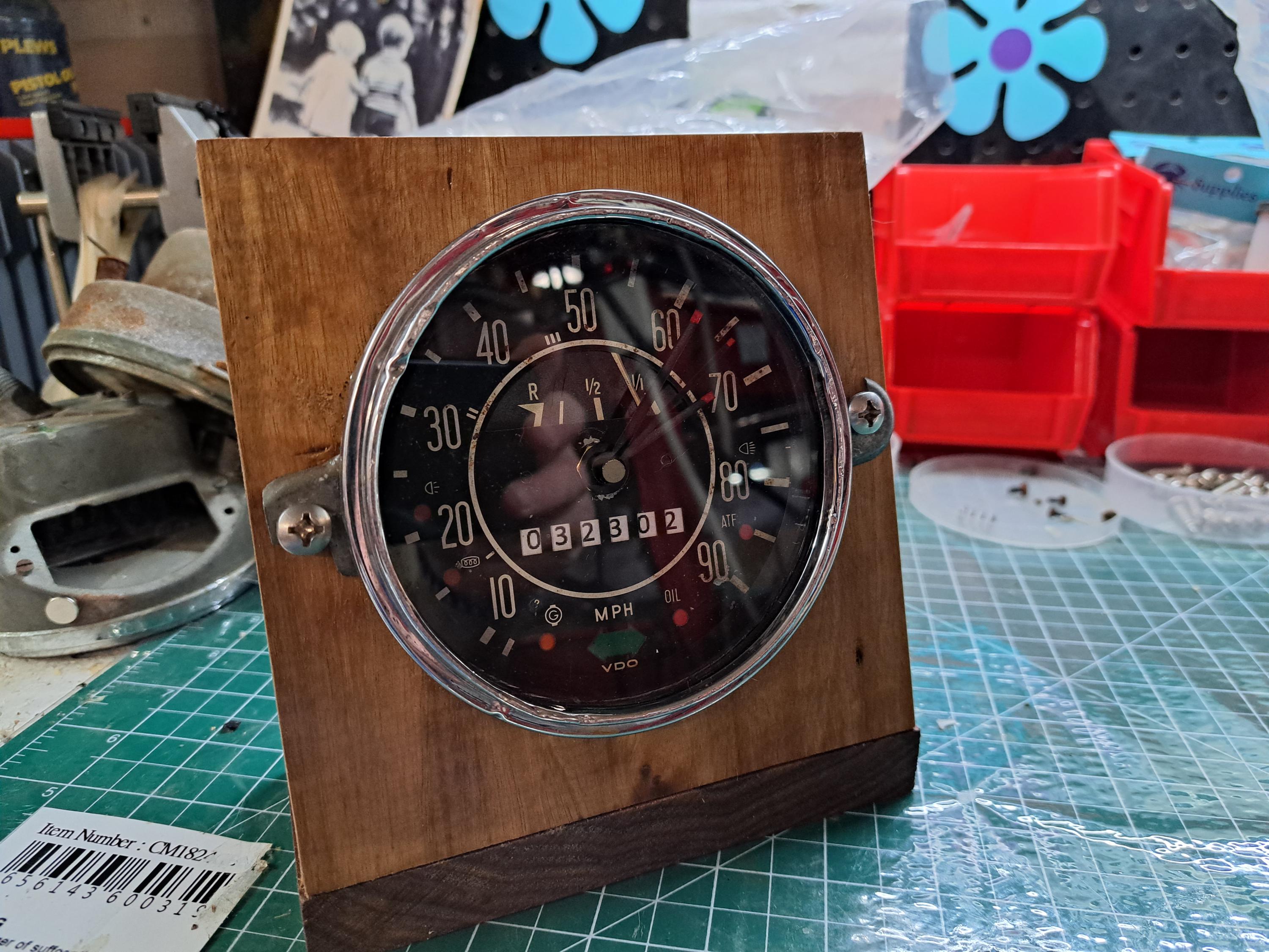 Vintage Volkswagen Repurposed Beetle Speedometer Clock: 60's