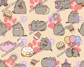 Cartoon Anime Katze Seamless PNG Single File Bereit zum Download 3000x3000px