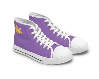 Purple Floral High Top Sneakers for Women | Casual Style, Trendy Footwear, Gift for Her, Summer Fashion, Unique Sneakers