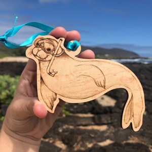 Wooden Laser Cut Hawaiian Monk Seal Ornament