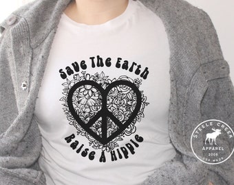 Camiseta Save The Earth Raise A Hippie, camiseta del Día de la Tierra, camiseta Hippie Soul, camiseta hippie linda, camiseta de festival de música, camiseta boho hippie, camiseta vegana