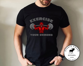 Exercise Your Demons T-Shirt, Devil Shirt, Halloween Shirt Men, Funny Halloween Shirt, Demons Shirts, Funny Workout T-Shirt, Workout Shirts