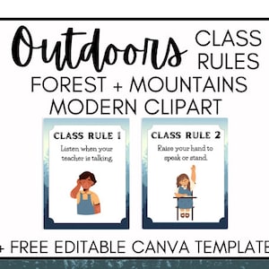 Outdoors, Mountain, Nature Decor Theme Class Rules + Editable Canva Template