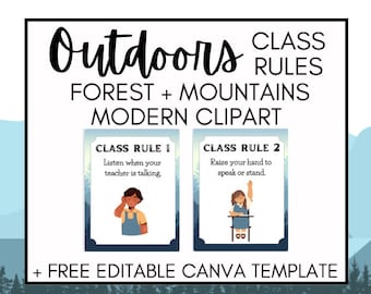 Outdoors, Mountain, Nature Decor Theme Class Rules + Editable Canva Template