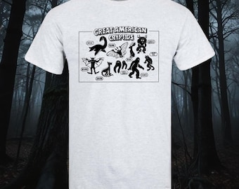 American Cryptids T-Shirt, Sasquatch, Mothman, Gildan