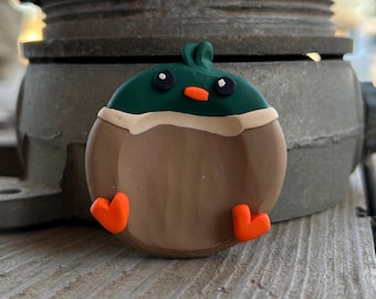 Handmade Polymer Clay Mallard Duck Worry Stone, Fidget Keychain