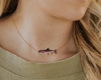 Trout Pendant Necklace, Fishing Jewelry, Durable Plastic