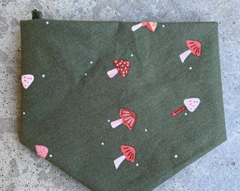 Mushroom Dog Bandana, Cottagecore Olive Green Pet Bandana