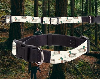 Mallard Duck Dog Collar, Hunting Pet Collar, Cream Fabric