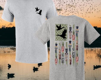 Duck Call American Flag T-Shirt, Mallard Hunting Tee
