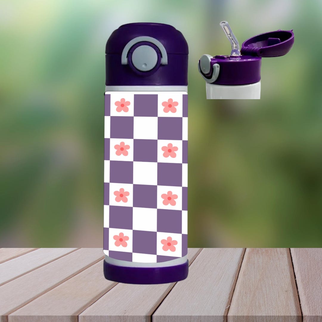 Floral Checkered 12 Oz Kids Water Bottle - Etsy