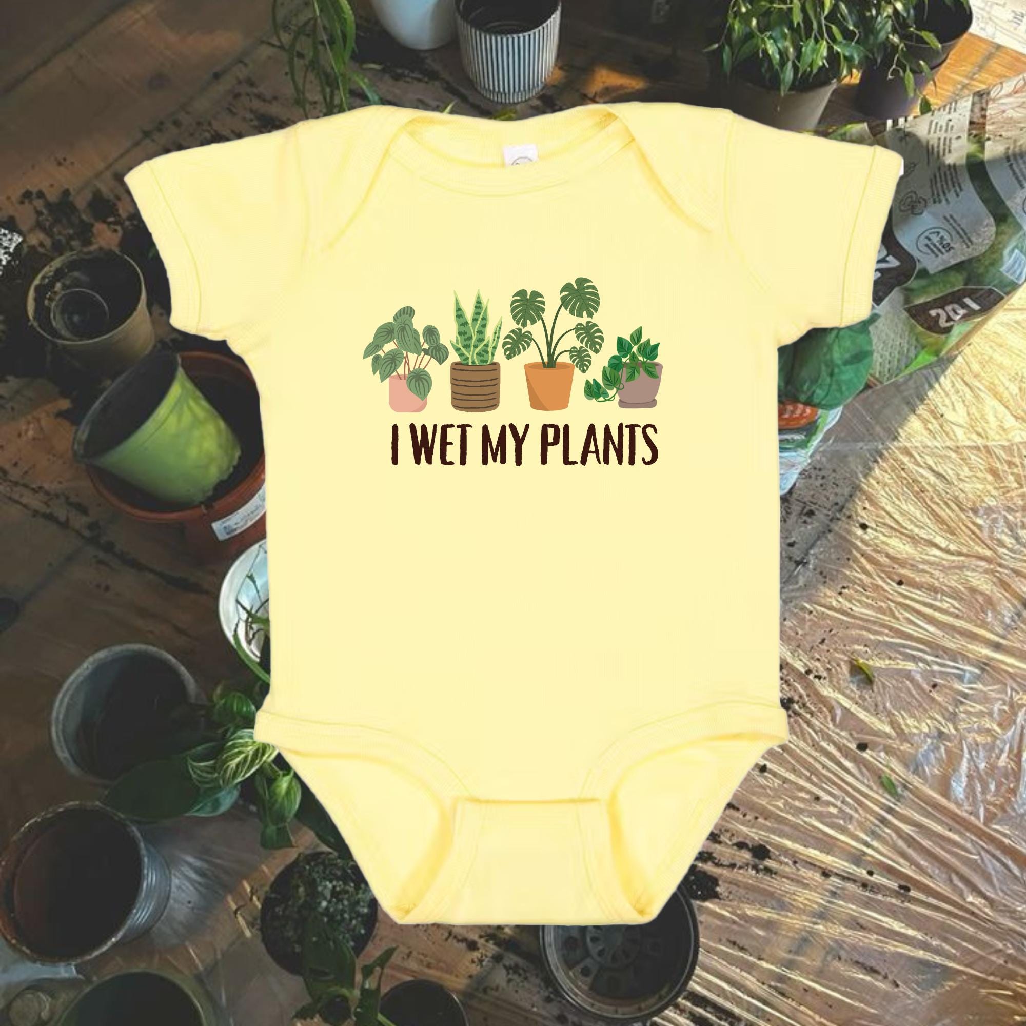 thumbnail image 2 of I Wet My Plants Retro Baby Romper, Funny Plant Toddler 2 of 13